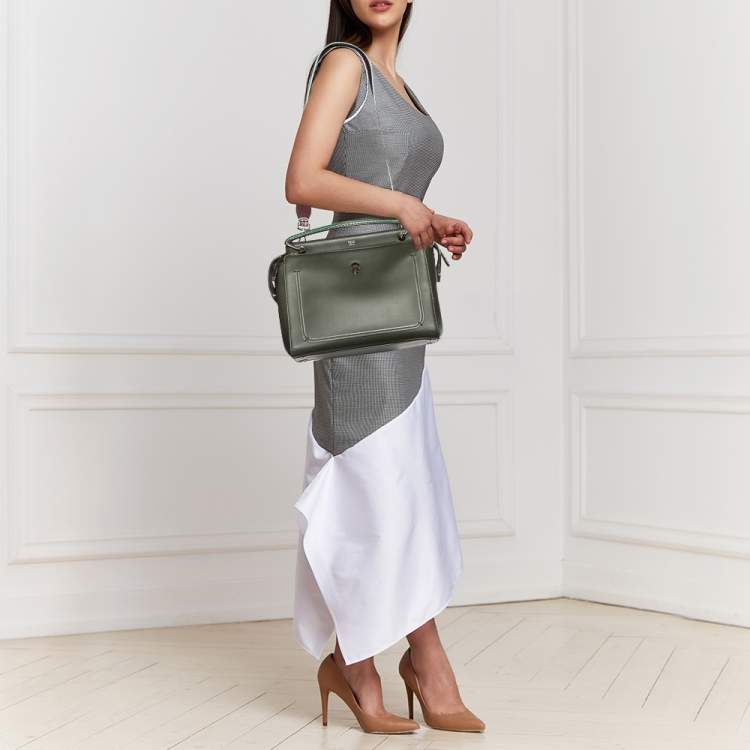 Pre Owned Fendi Olive Green Leather And Python Dot Com Top Handle Bag