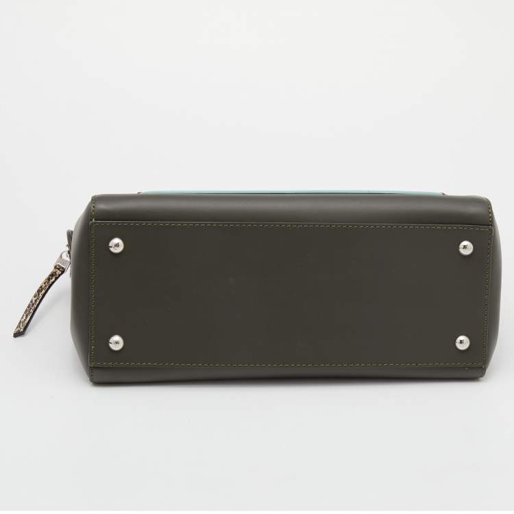 Pre Owned Fendi Olive Green Leather And Python Dot Com Top Handle Bag