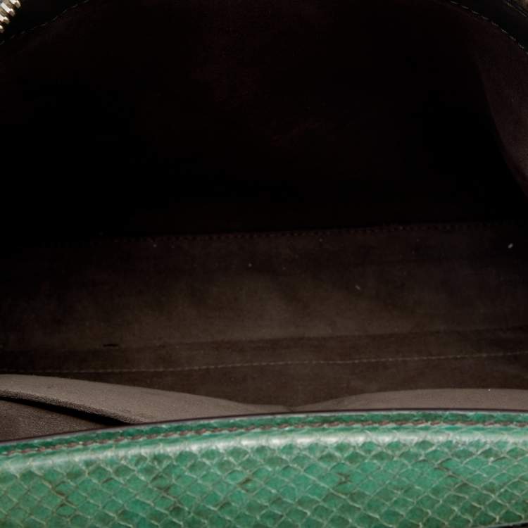 Pre Owned Fendi Olive Green Leather And Python Dot Com Top Handle Bag