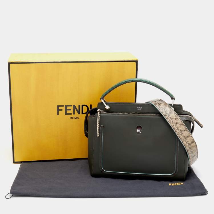 Pre Owned Fendi Olive Green Leather And Python Dot Com Top Handle Bag