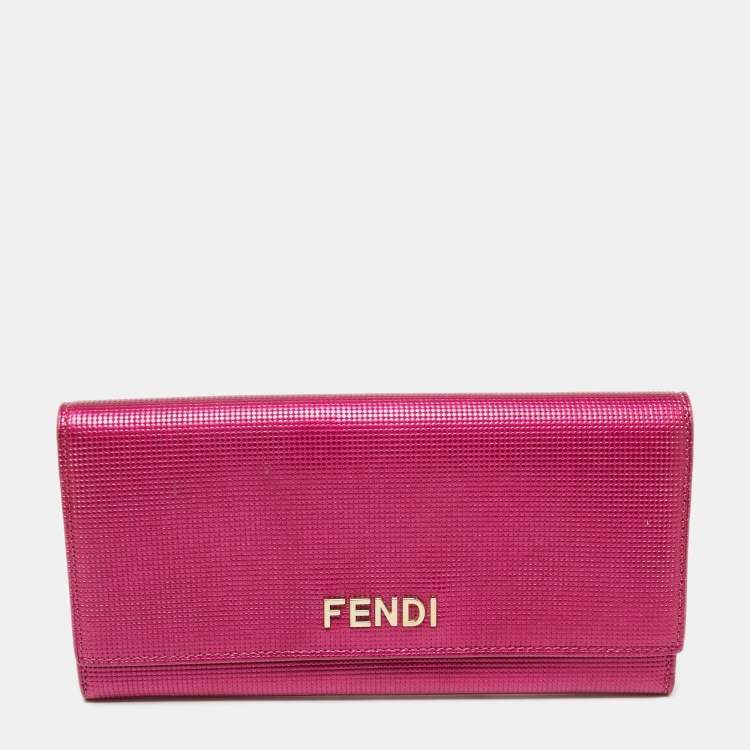 Pre Owned Fendi Fuchsia Leather Logo Flap Continental Wallet