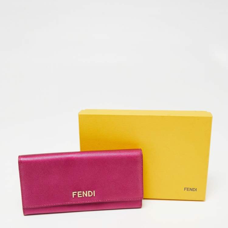 Pre Owned Fendi Fuchsia Leather Logo Flap Continental Wallet