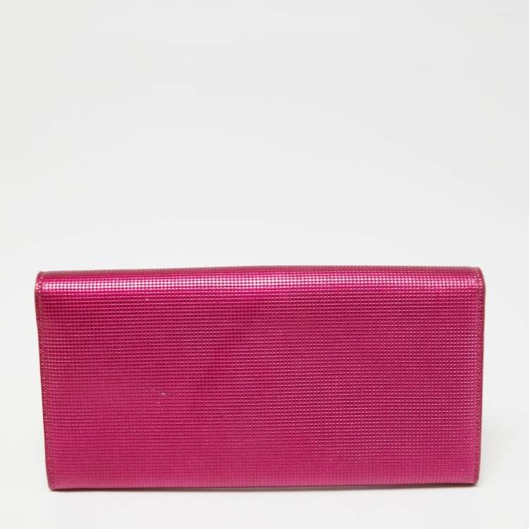 Pre Owned Fendi Fuchsia Leather Logo Flap Continental Wallet