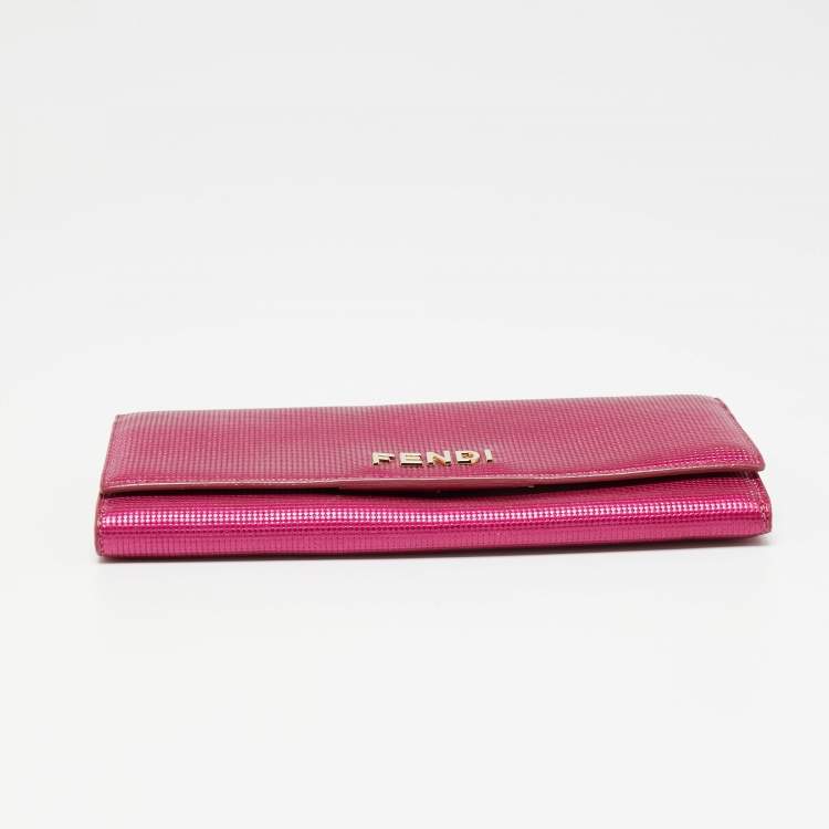 Pre Owned Fendi Fuchsia Leather Logo Flap Continental Wallet
