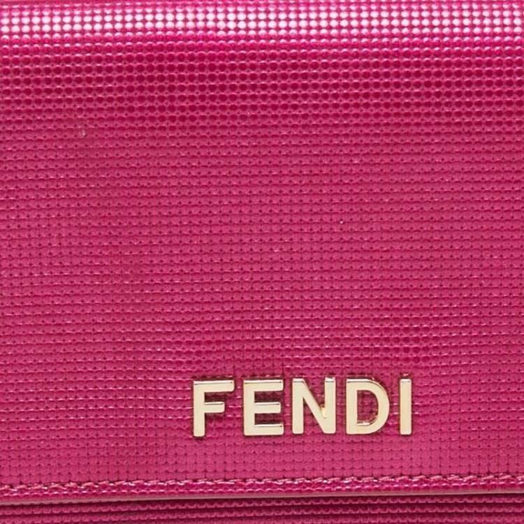 Pre Owned Fendi Fuchsia Leather Logo Flap Continental Wallet
