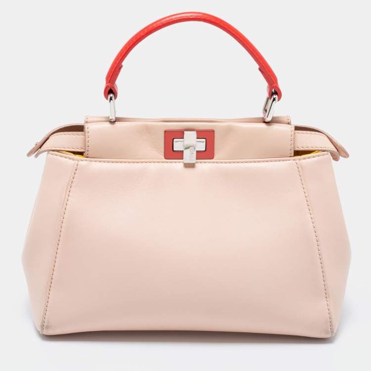 Pre Owned Fendi Poudre Leather Mini Peekaboo Top Handle Bag