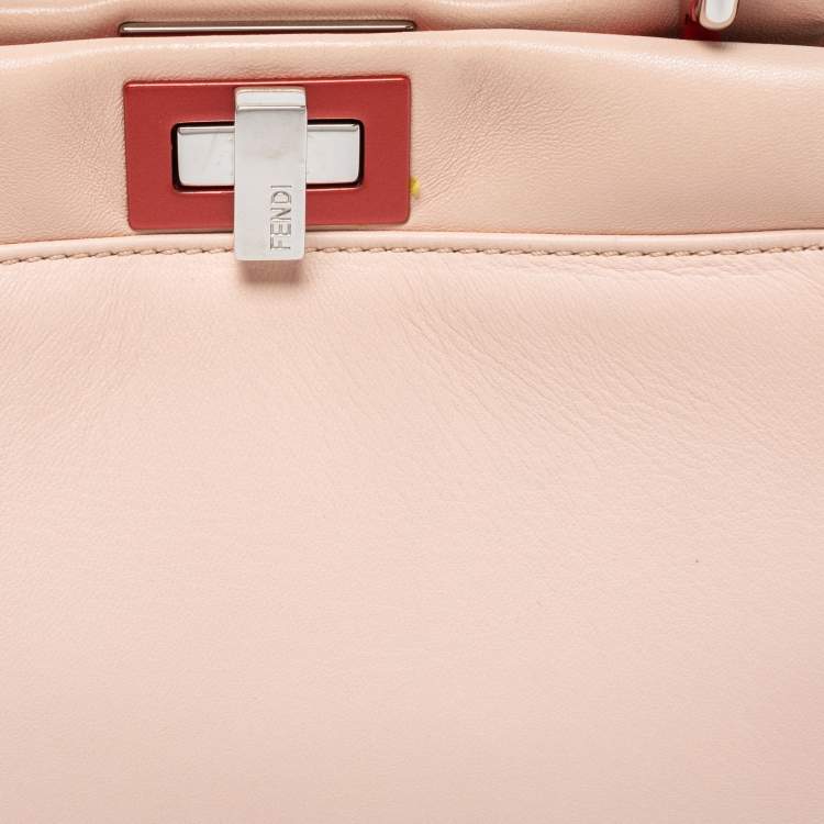 Pre Owned Fendi Poudre Leather Mini Peekaboo Top Handle Bag