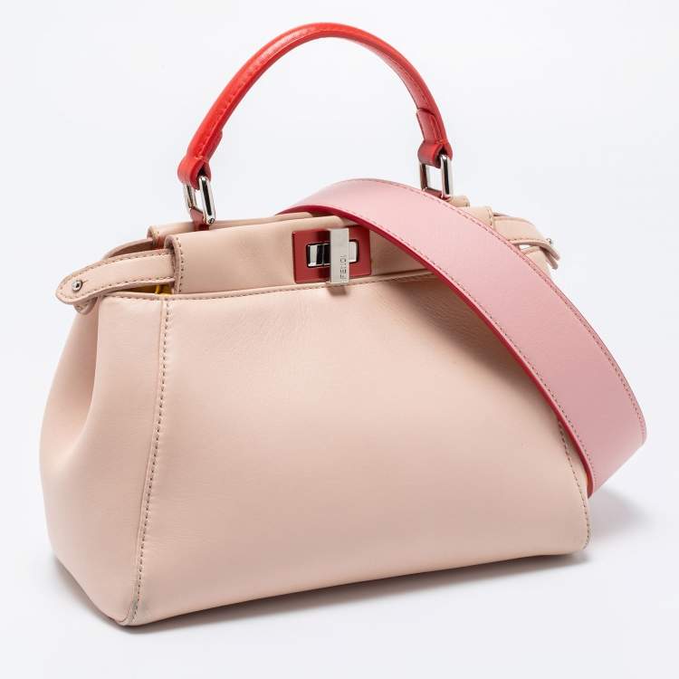 Pre Owned Fendi Poudre Leather Mini Peekaboo Top Handle Bag
