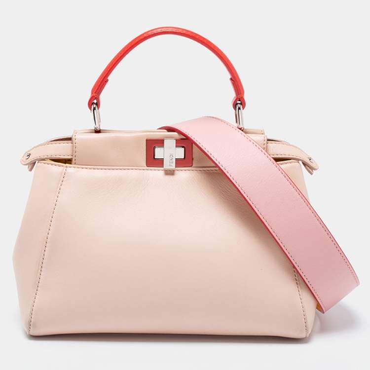 Pre Owned Fendi Poudre Leather Mini Peekaboo Top Handle Bag