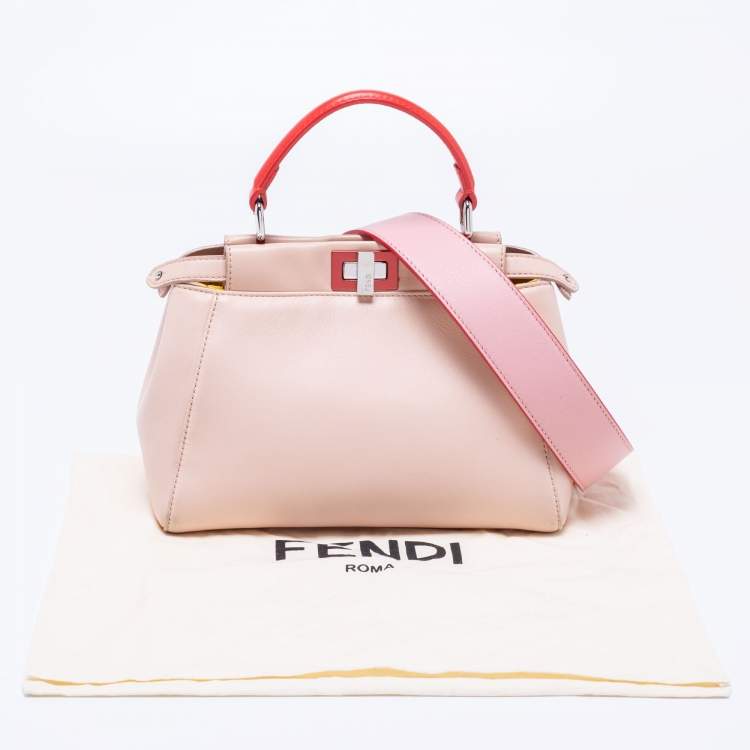 Pre Owned Fendi Poudre Leather Mini Peekaboo Top Handle Bag