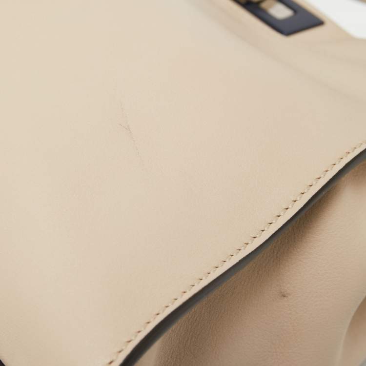 Pre Owned Fendi Light Beige Leather Peekaboo Braided Top Handle Bag