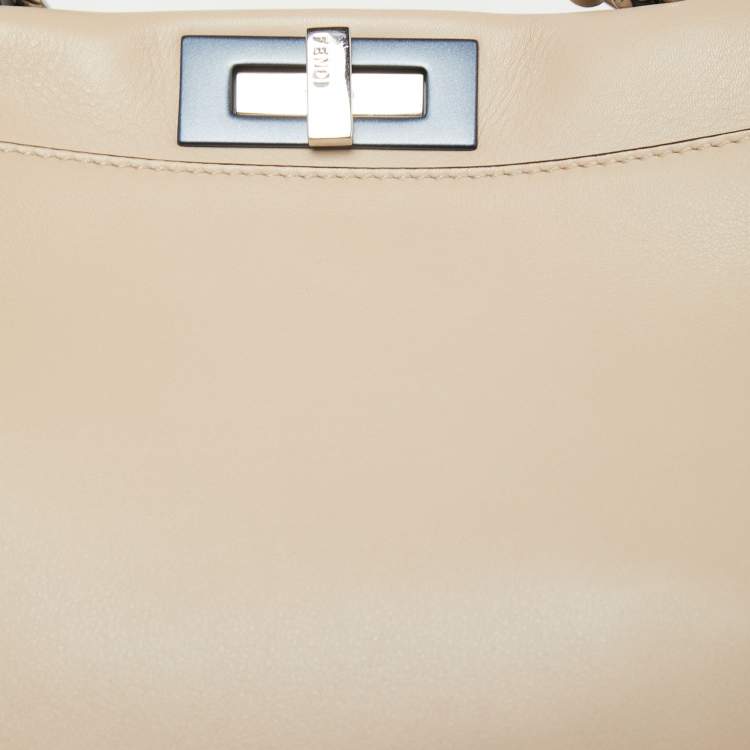 Pre Owned Fendi Light Beige Leather Peekaboo Braided Top Handle Bag