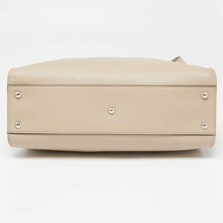 Pre Owned Fendi Light Beige Leather Peekaboo Braided Top Handle Bag