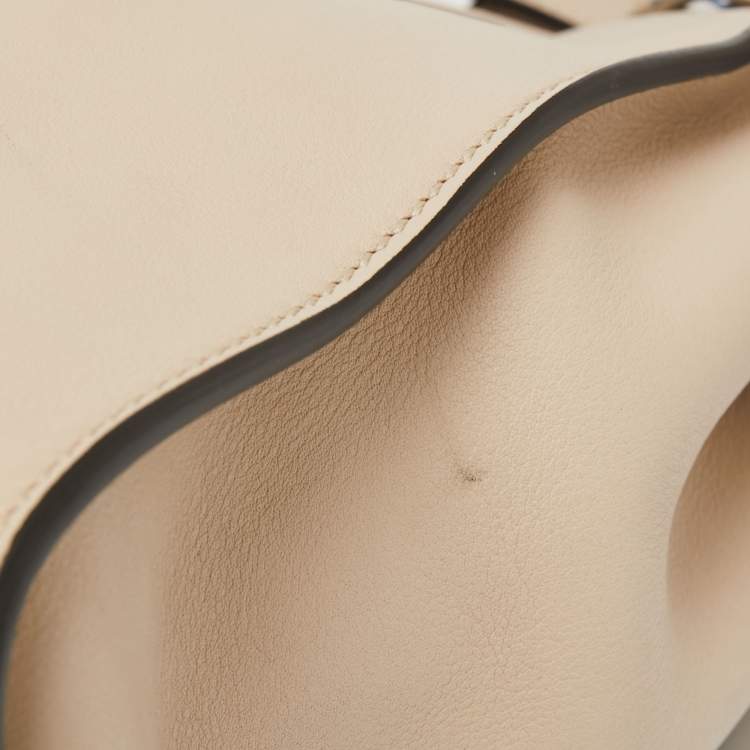Pre Owned Fendi Light Beige Leather Peekaboo Braided Top Handle Bag