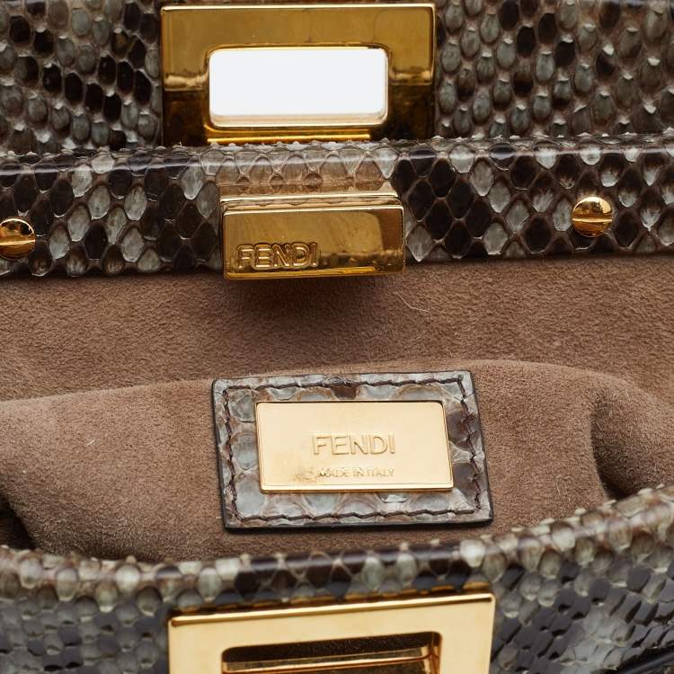 Pre Owned Fendi Grey Python Mini Peekaboo Top Handle Bag