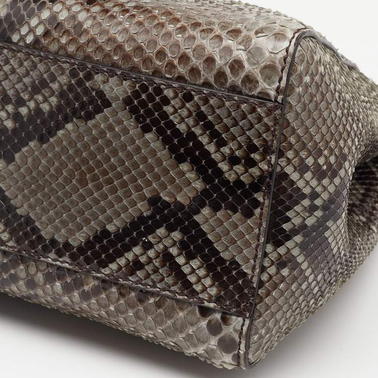 Pre Owned Fendi Grey Python Mini Peekaboo Top Handle Bag