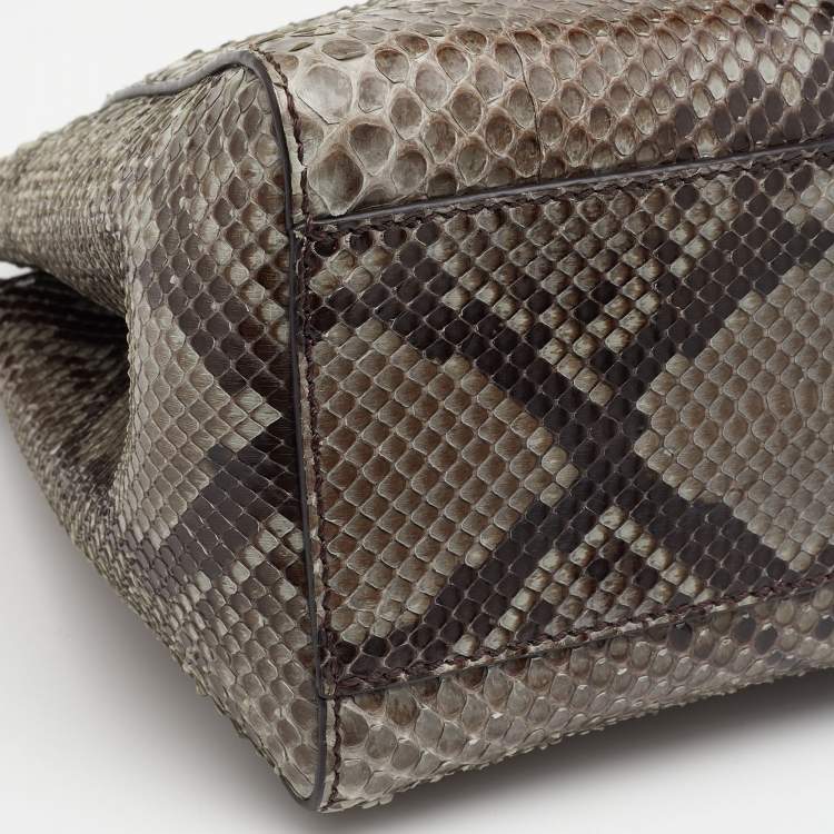 Pre Owned Fendi Grey Python Mini Peekaboo Top Handle Bag