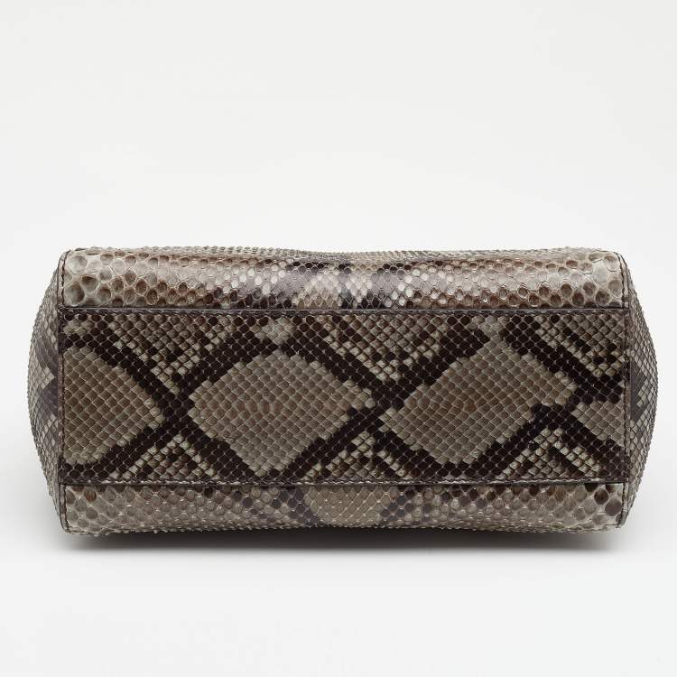 Pre Owned Fendi Grey Python Mini Peekaboo Top Handle Bag