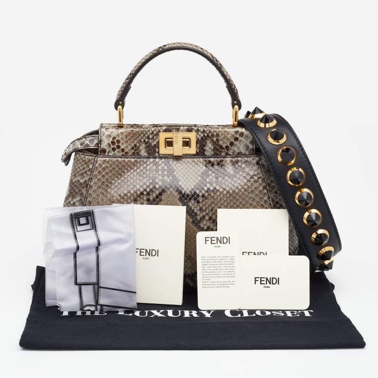 Pre Owned Fendi Grey Python Mini Peekaboo Top Handle Bag