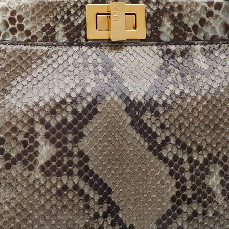 Pre Owned Fendi Grey Python Mini Peekaboo Top Handle Bag