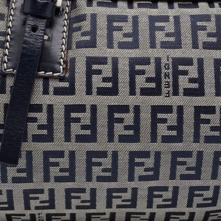 Pre Owned Fendi Grey/Black Zucchino Canvas And Leather Satchel