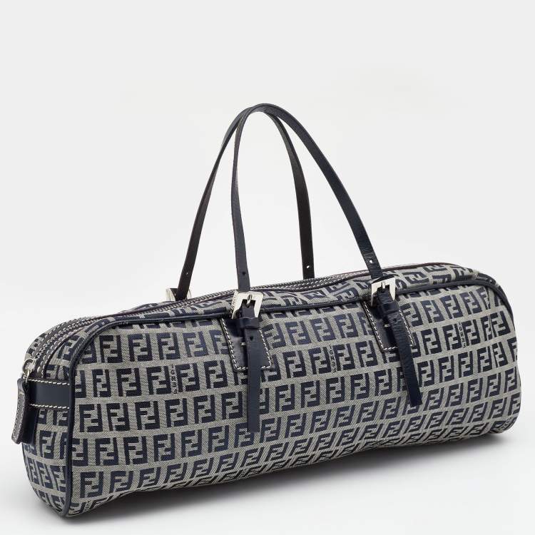 Pre Owned Fendi Grey/Black Zucchino Canvas And Leather Satchel