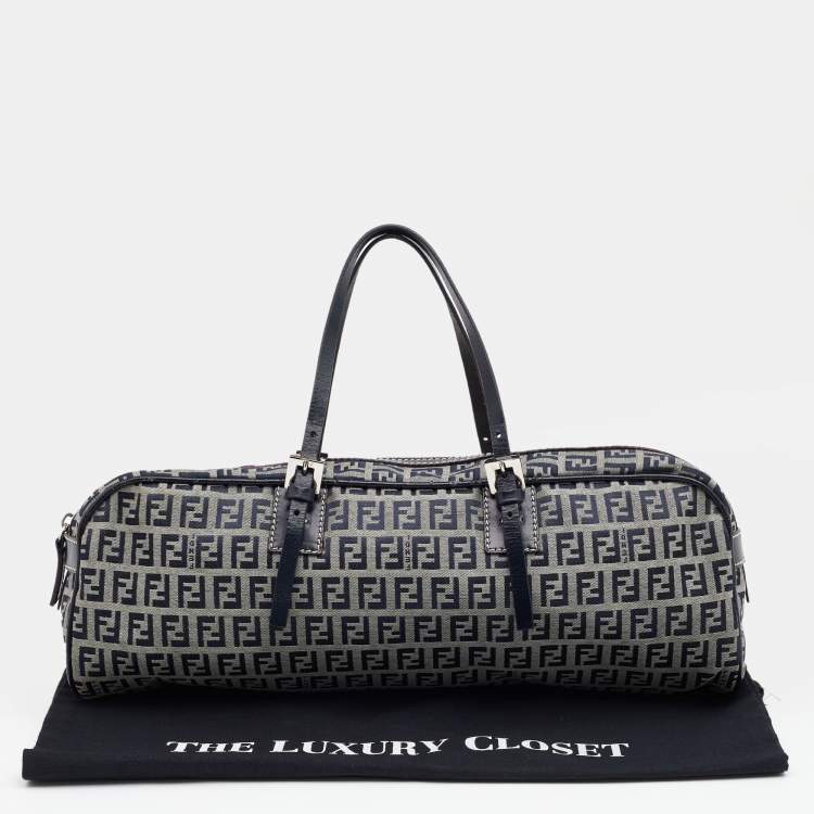Pre Owned Fendi Grey/Black Zucchino Canvas And Leather Satchel