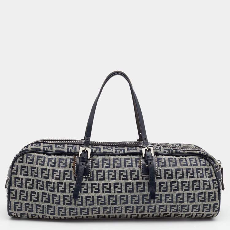 Pre Owned Fendi Grey/Black Zucchino Canvas And Leather Satchel