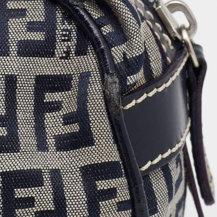 Pre Owned Fendi Grey/Black Zucchino Canvas And Leather Satchel