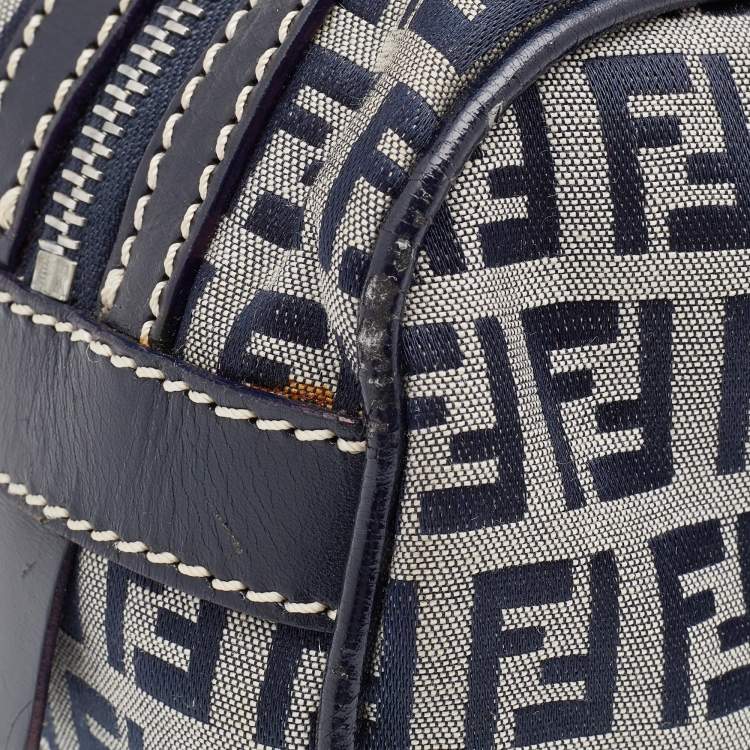 Pre Owned Fendi Grey/Black Zucchino Canvas And Leather Satchel