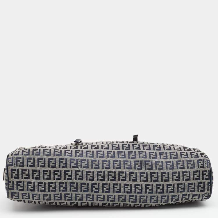 Pre Owned Fendi Grey/Black Zucchino Canvas And Leather Satchel