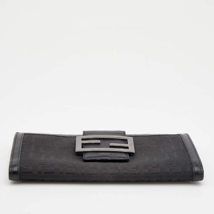 Pre Owned Fendi Black Zucchino Canvas and Leather Continental Wallet