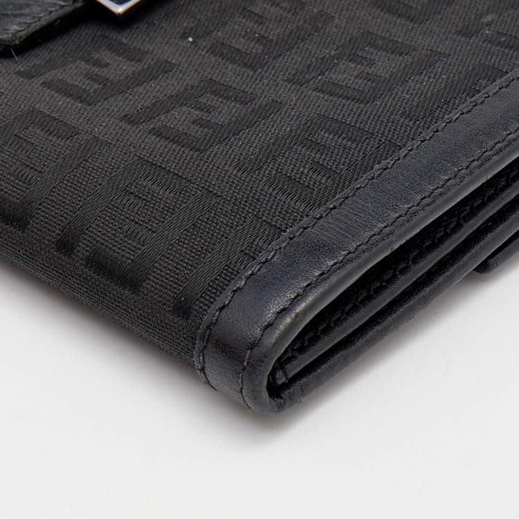 Pre Owned Fendi Black Zucchino Canvas and Leather Continental Wallet