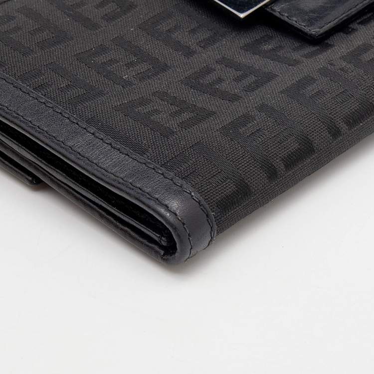 Pre Owned Fendi Black Zucchino Canvas and Leather Continental Wallet