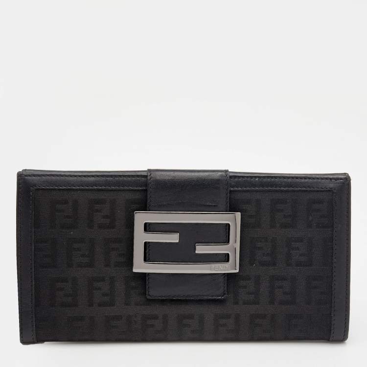 Pre Owned Fendi Black Zucchino Canvas and Leather Continental Wallet