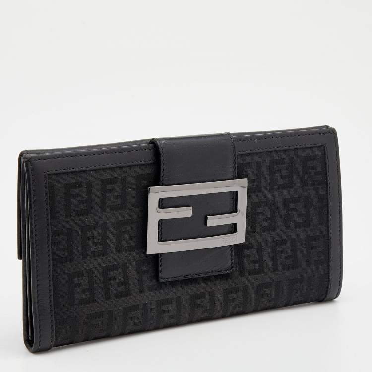 Pre Owned Fendi Black Zucchino Canvas and Leather Continental Wallet
