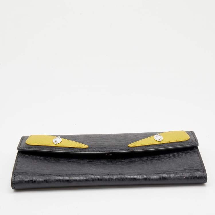 Pre Owned Fendi Black Leather Monster Eyes Continental Wallet