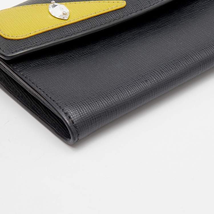 Pre Owned Fendi Black Leather Monster Eyes Continental Wallet