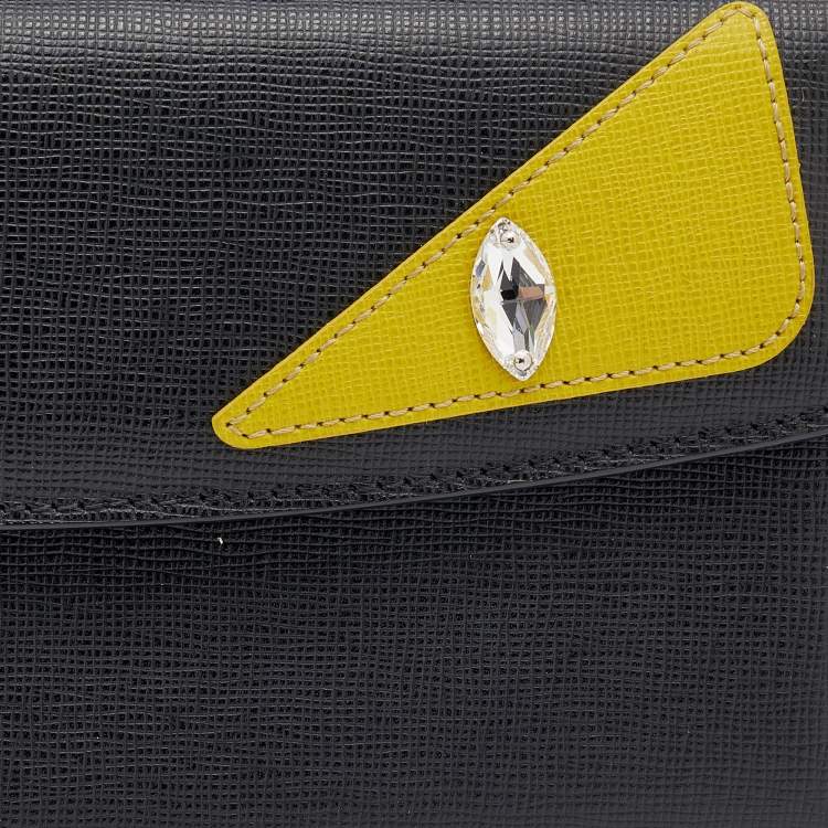 Pre Owned Fendi Black Leather Monster Eyes Continental Wallet