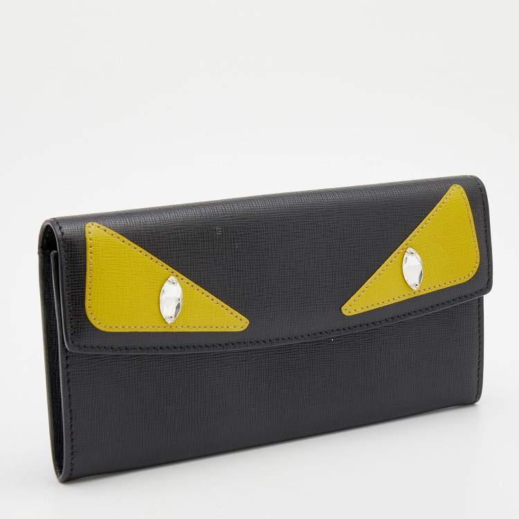Pre Owned Fendi Black Leather Monster Eyes Continental Wallet
