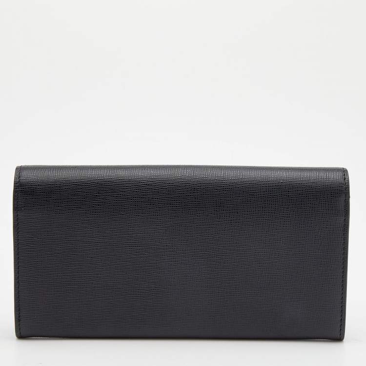 Pre Owned Fendi Black Leather Monster Eyes Continental Wallet