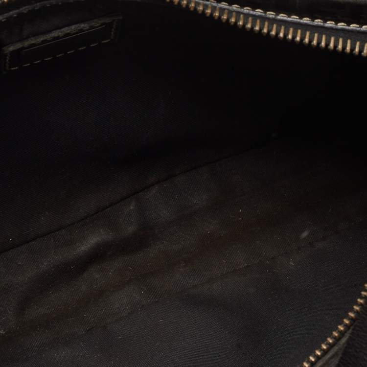 Pre Owned Fendi Black Zucchino Fabric and Leather Baguette Bag