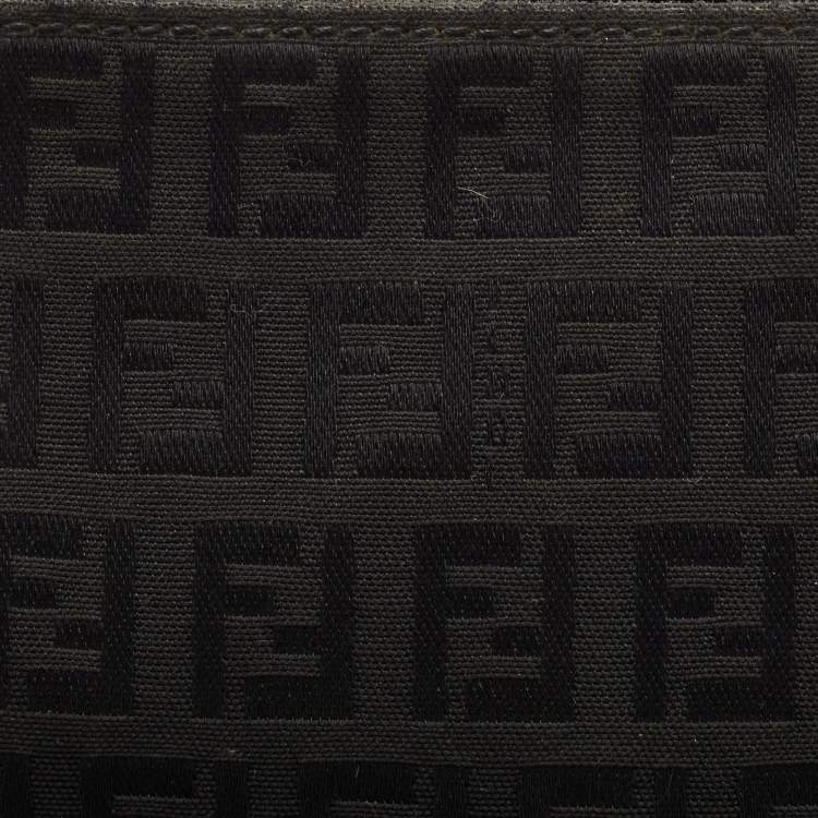 Pre Owned Fendi Black Zucchino Fabric and Leather Baguette Bag