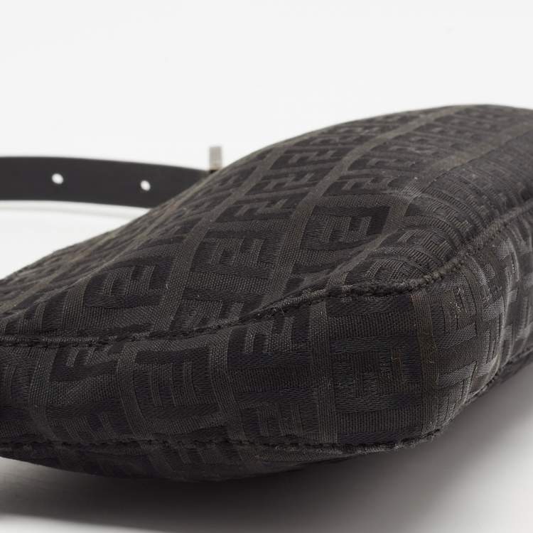 Pre Owned Fendi Black Zucchino Fabric and Leather Baguette Bag