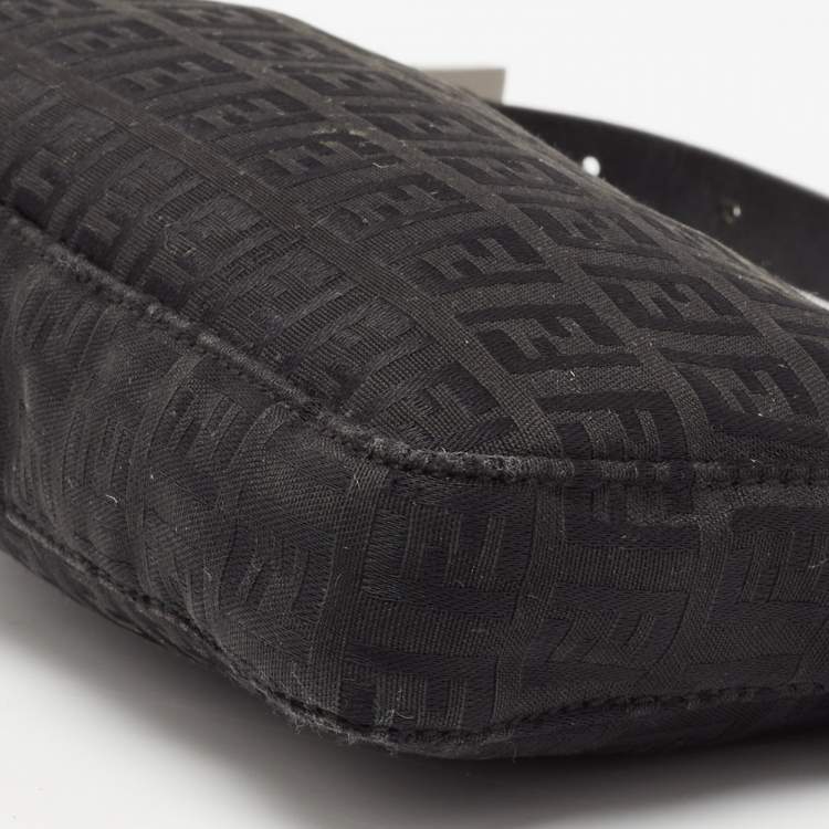 Pre Owned Fendi Black Zucchino Fabric and Leather Baguette Bag