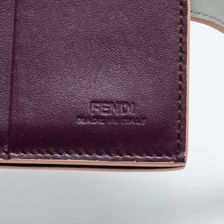 Pre Owned Fendi Grey Leather Stud French Compact Wallet