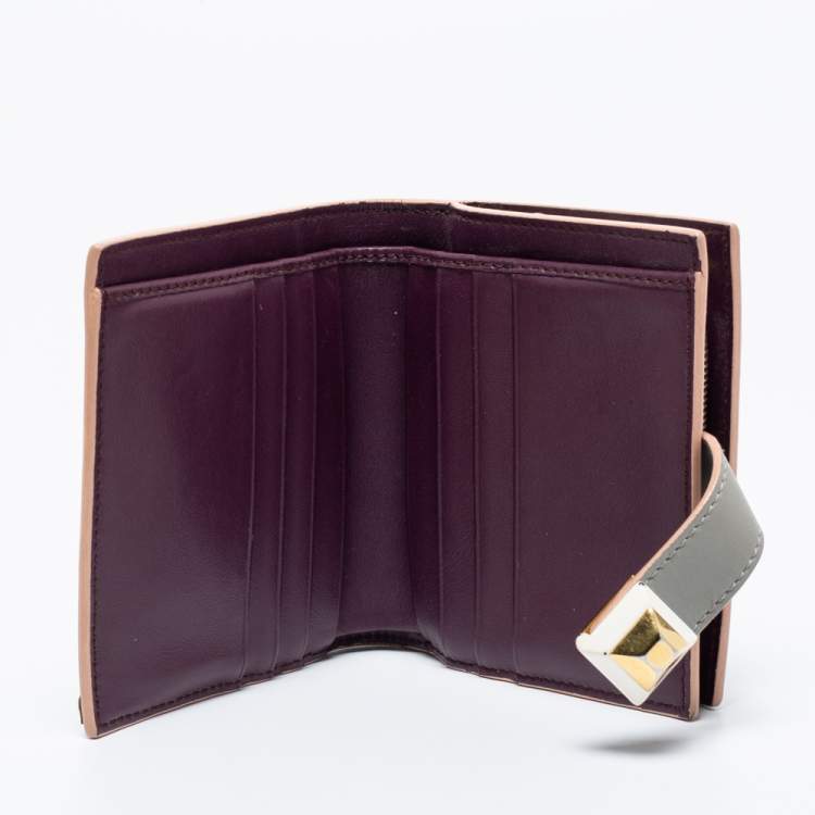 Pre Owned Fendi Grey Leather Stud French Compact Wallet