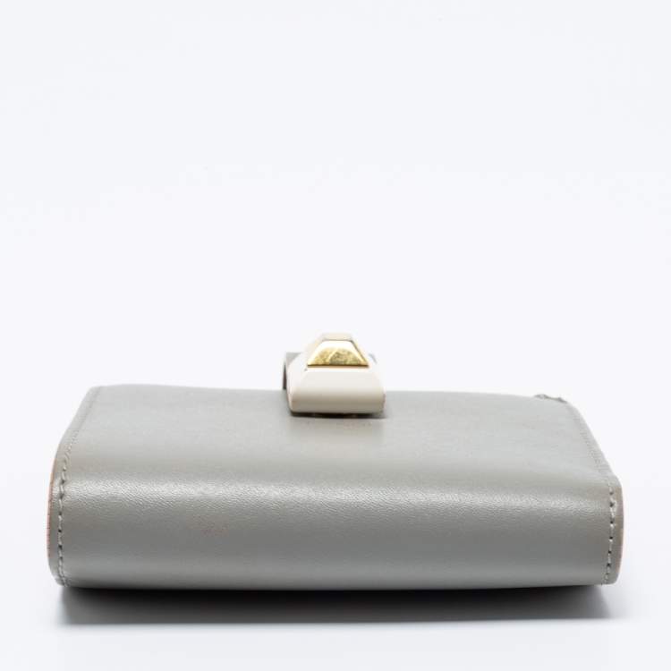Pre Owned Fendi Grey Leather Stud French Compact Wallet