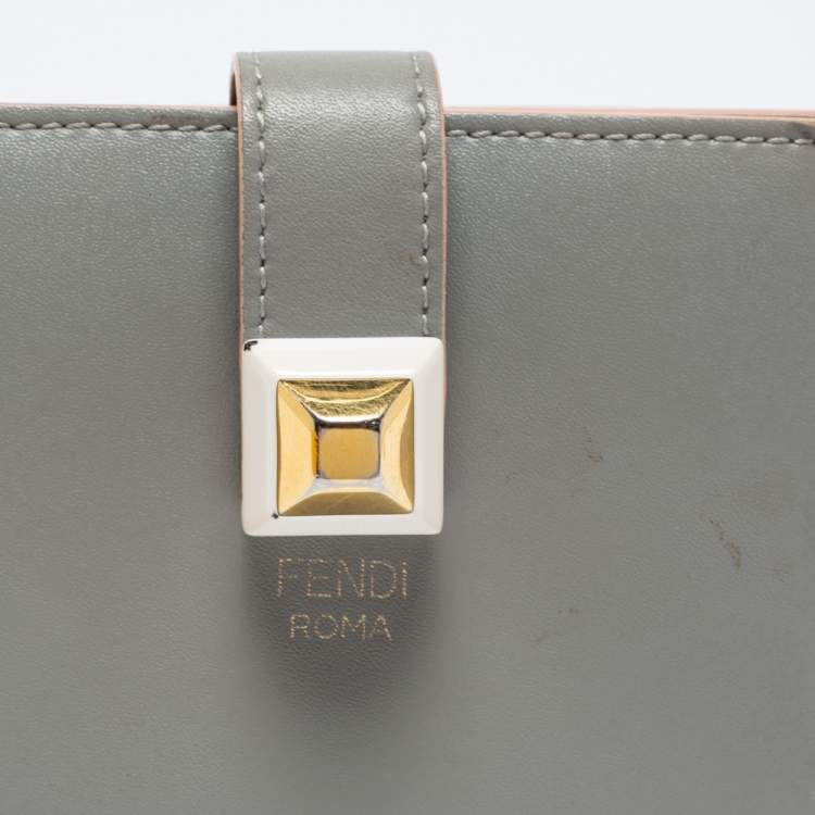 Pre Owned Fendi Grey Leather Stud French Compact Wallet