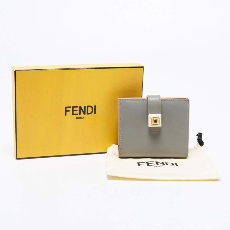 Pre Owned Fendi Grey Leather Stud French Compact Wallet
